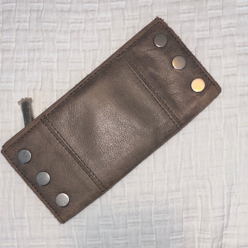 Hammitt 110 North Pewter/Greige Studded Distressed Leather Bifold Wallet - Picture 8 of 9